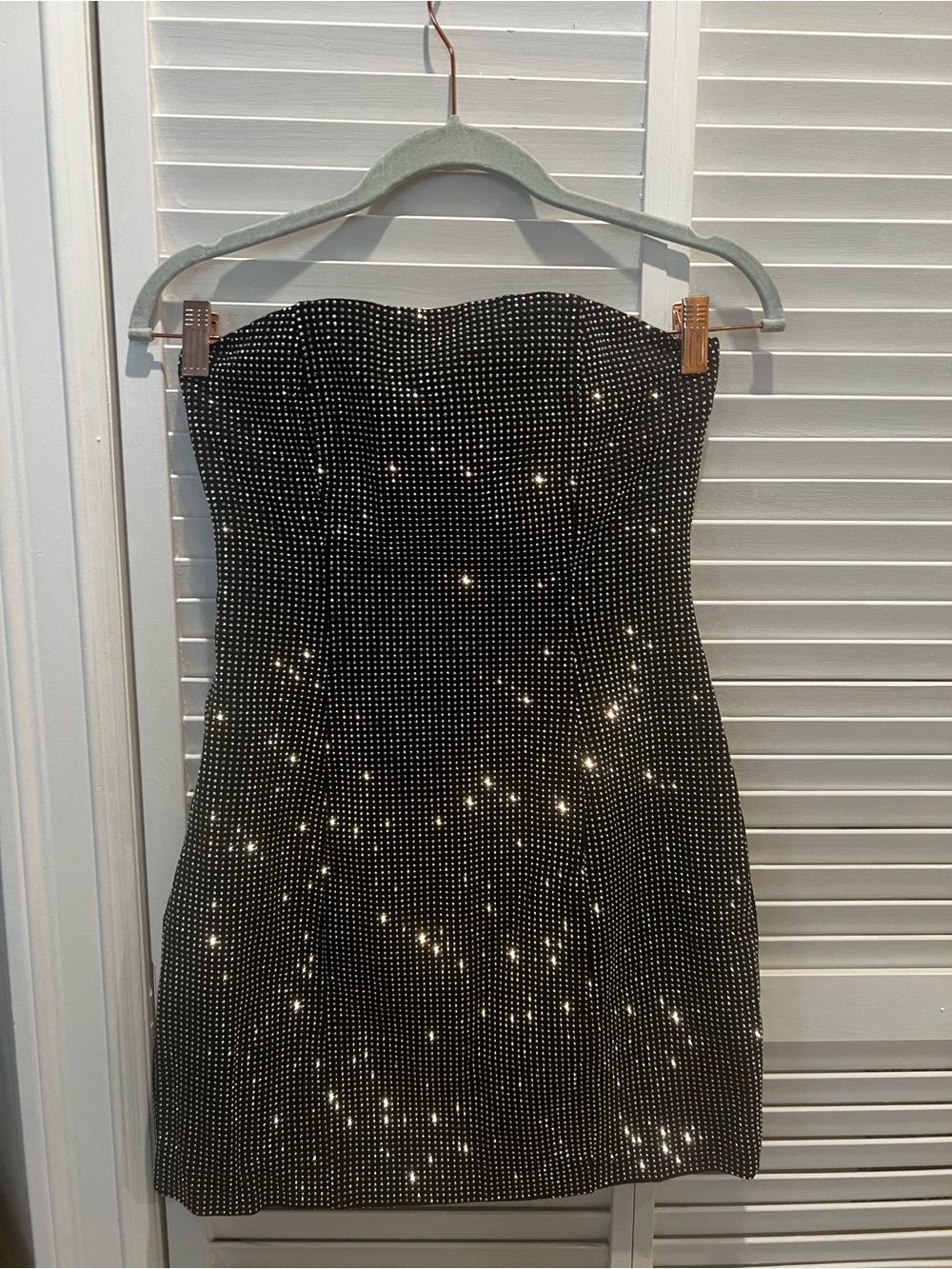 Strapless Black Rhinestone Mini Dress